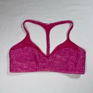 Lululemon Reversible Bikini Top Pink Space Dye White Mesh T-Back Swim Size 8